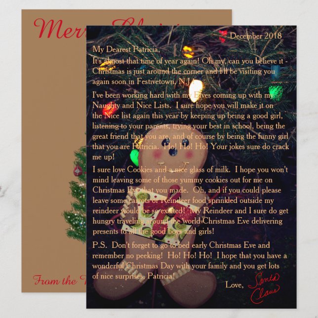 Cartes Pour Fêtes Annuelles Lettres de Père Noël Gingerbread Man (Devant / Derrière)