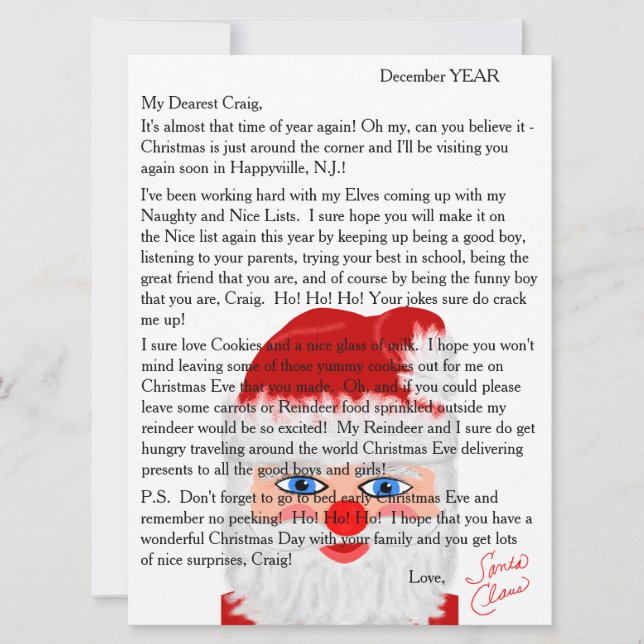 Cartes Pour Fêtes Annuelles Lettres de Père Noël Lettre personnalisée (Devant)