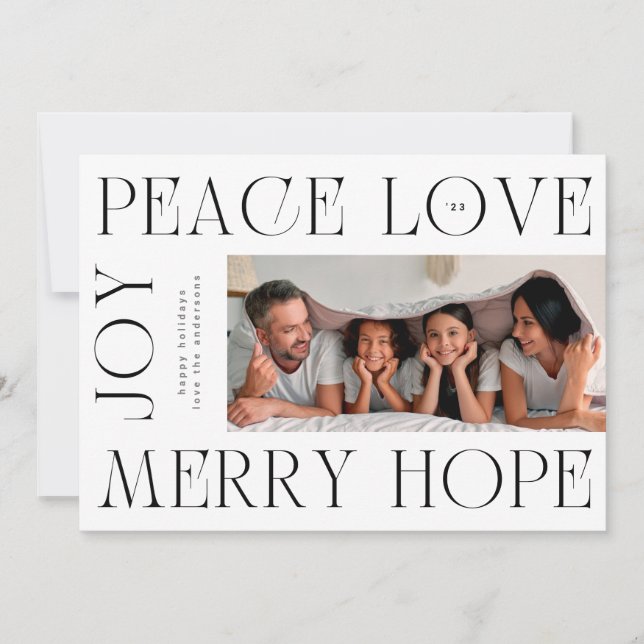 Cartes Pour Fêtes Annuelles Lettres élégantes modernes JOIE JOY PEACE LOVE pho (Devant)
