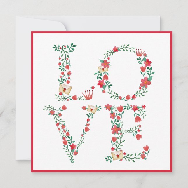 Cartes Pour Fêtes Annuelles Lettres Floral LOVE Valentine's (Devant)
