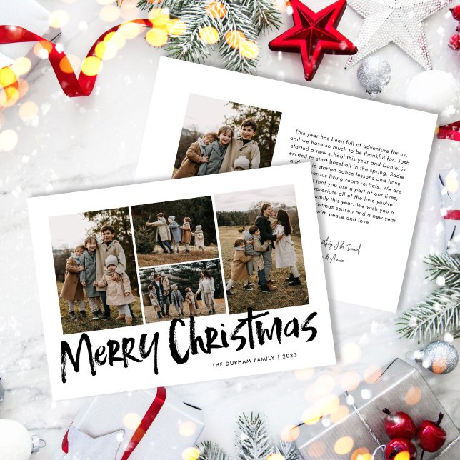 Cartes Pour Fêtes Annuelles Lettres modernes cinq photo Joyeux Noël (Créateur téléchargé)