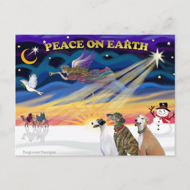 Cartes Pour Fêtes Annuelles Lever du soleil 3 Gryhounds (Devant)