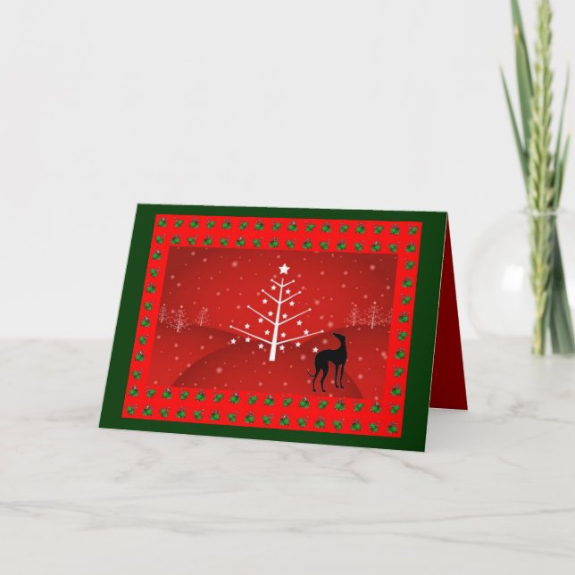 Cartes Pour Fêtes Annuelles Lévrier dans la lueur de Noël (Devant)