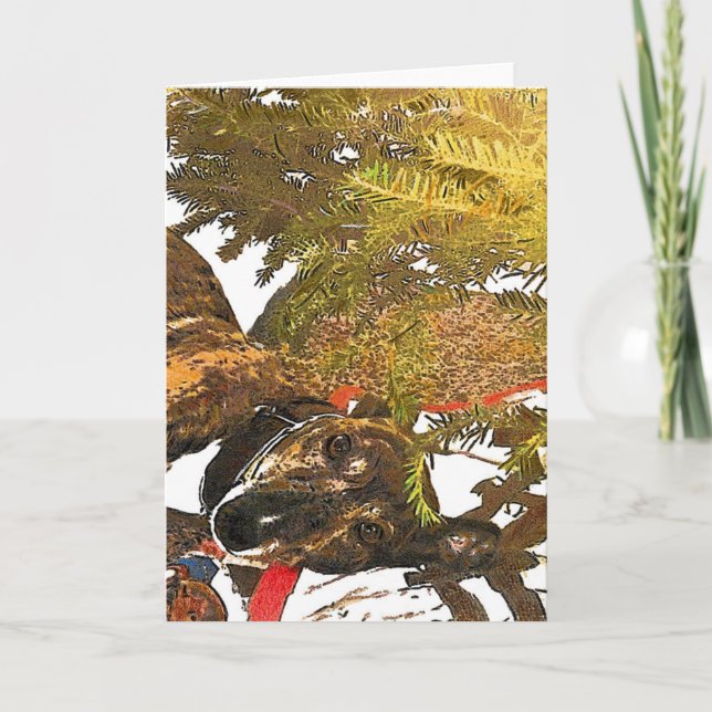 Cartes Pour Fêtes Annuelles Lévrier sous l'arbre de Noël (Devant)