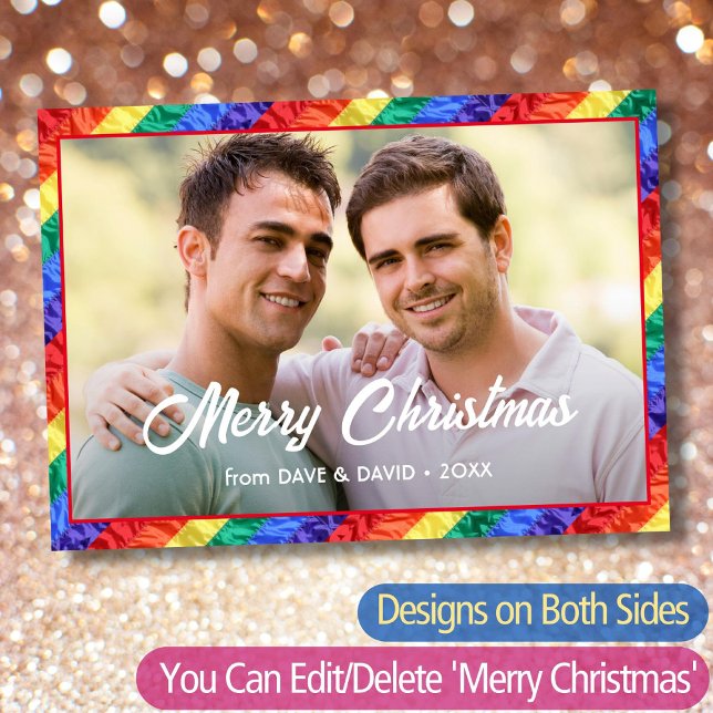 Cartes Pour Fêtes Annuelles LGBT Custom Photo Gay Rainbow Flag Joyeux Noël (Créateur téléchargé)