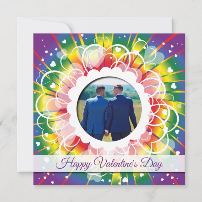 Cartes Pour Fêtes Annuelles LGBT Rainbow Custom Photo Saint Valentin (Devant)