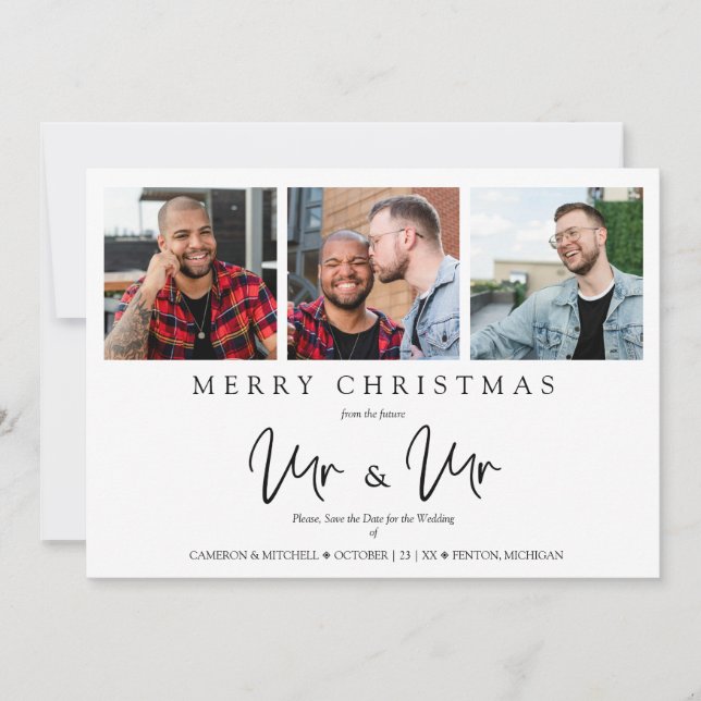 Cartes Pour Fêtes Annuelles LGTB Gay Whimsical MR & MR Christmas Wedding Photo (Devant)