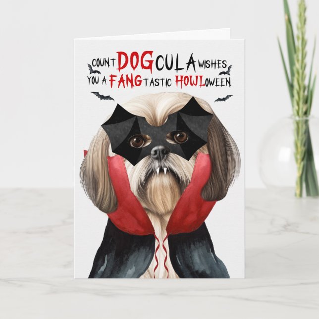 Cartes Pour Fêtes Annuelles Lhasa Apso Chien drôle Nombre de DOGcula Halloween (Devant)