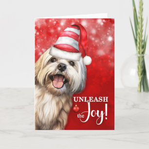Cartes Pour Fêtes Annuelles Lhassa Apso Dog Unleash Joy Christmas
