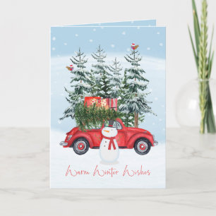 Cartes Pour Fêtes Annuelles L'hiver chaud souhaite le bonhomme de neige et la
