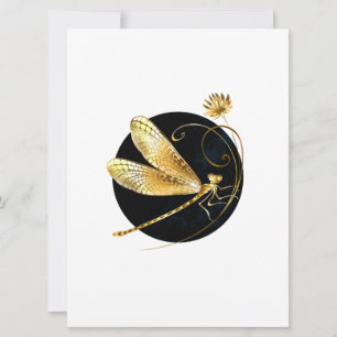 Cartes Pour Fêtes Annuelles libellule d'or en cercle noir