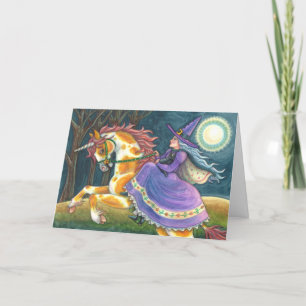 Cartes Pour Fêtes Annuelles LICORNE DE SORCIÈRE & HALLOWEEN, CHAT NOIR Cheval 