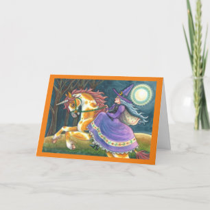Cartes Pour Fêtes Annuelles LICORNE DE SORCIÈRE & HALLOWEEN, CHAT NOIR Cheval 