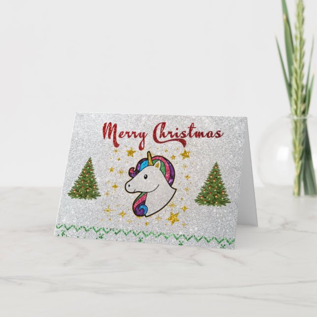 Cartes Pour Fêtes Annuelles Licorne Magique Joyeux Noël Paillettes Fantaisie (Devant)