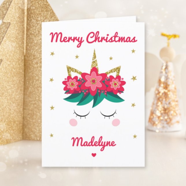 Cartes Pour Fêtes Annuelles Licorne Paillettes Noël Nom Personnalisé (Créateur téléchargé)