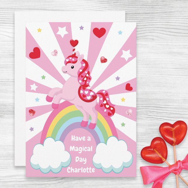 Cartes Pour Fêtes Annuelles Licorne rose Saint-Valentin Enfants Salle de class (Créateur téléchargé)