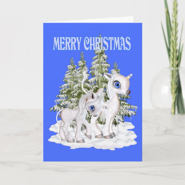 Cartes Pour Fêtes Annuelles Licornes mignonnes de Noël (Devant)