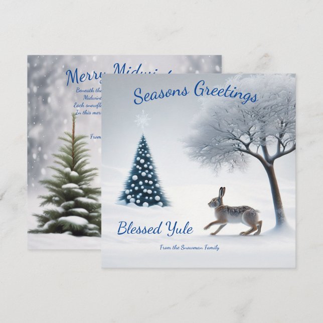 Cartes Pour Fêtes Annuelles Lièvre d'hiver enchantée : Solstice personnalisée (Devant / Derrière)
