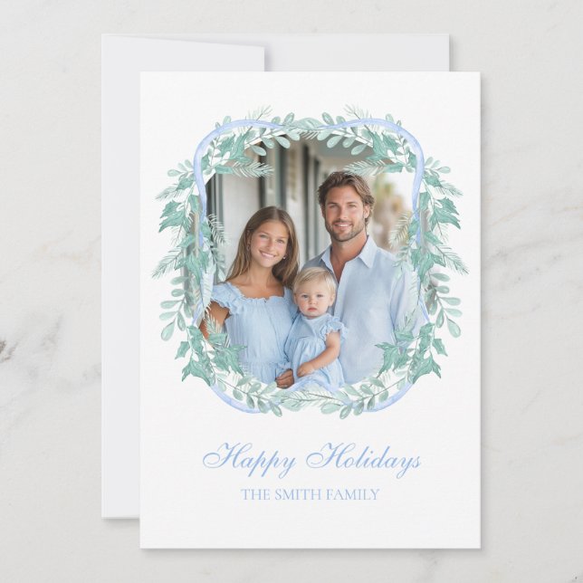 Cartes Pour Fêtes Annuelles Light Blue Christmas Greenery Wreath (Devant)