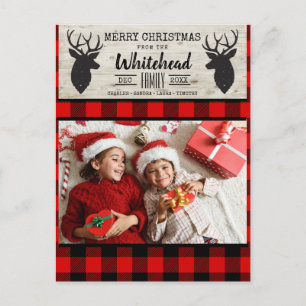 Cartes Pour Fêtes Annuelles Light Wood Deer Red Black Buffalo Plaid Photo