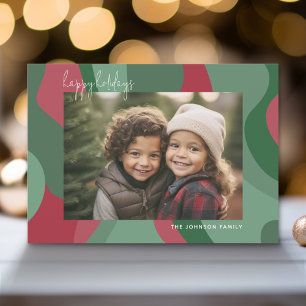 Cartes Pour Fêtes Annuelles Ligne Abstraite Art Organique - 1 Photo Vert Rouge