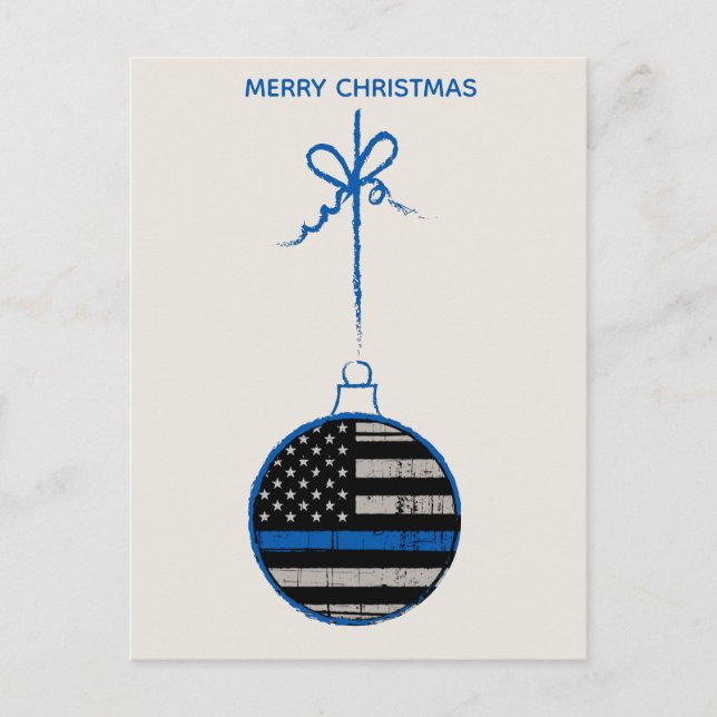 Cartes Pour Fêtes Annuelles Ligne bleue mince Noël - Famille de police (Devant)