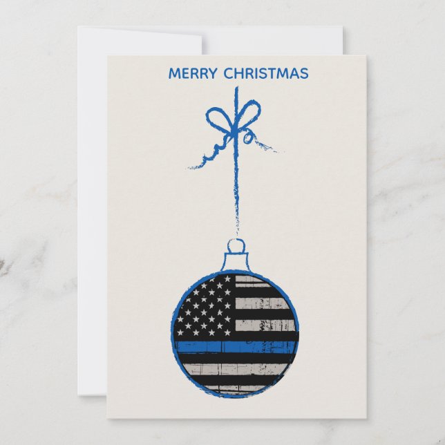 Cartes Pour Fêtes Annuelles Ligne Bleue Mince Noël - Police Family (Devant)