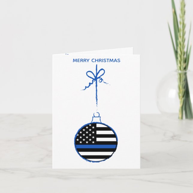 Cartes Pour Fêtes Annuelles Ligne Bleue Mince Police de Noël (Devant)