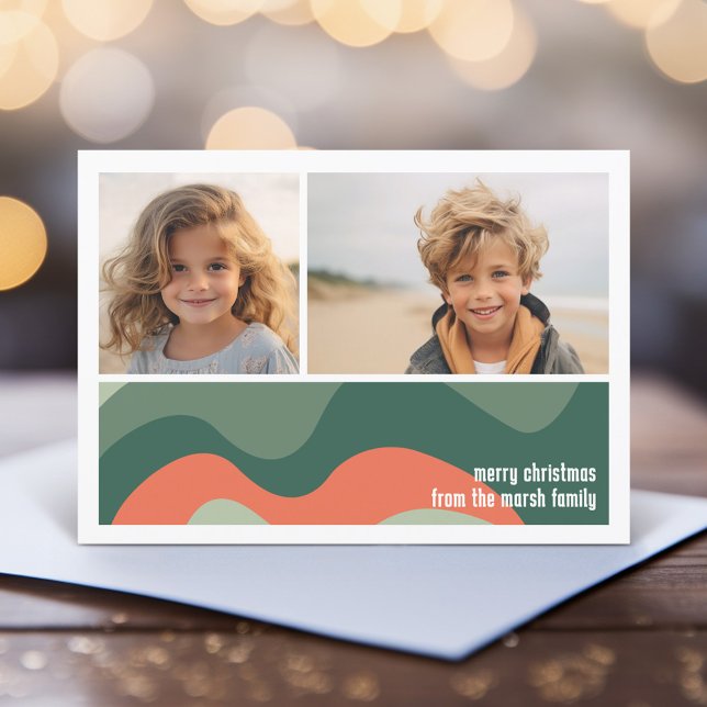 Cartes Pour Fêtes Annuelles Ligne organique Art abstrait - 1 Photo Jade Tanger (Modern, minimal organic curves with a holiday message and 2 photos)