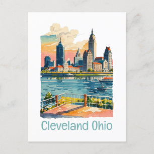 Cartes Pour Fêtes Annuelles Ligne Skyline Cleveland Ohio