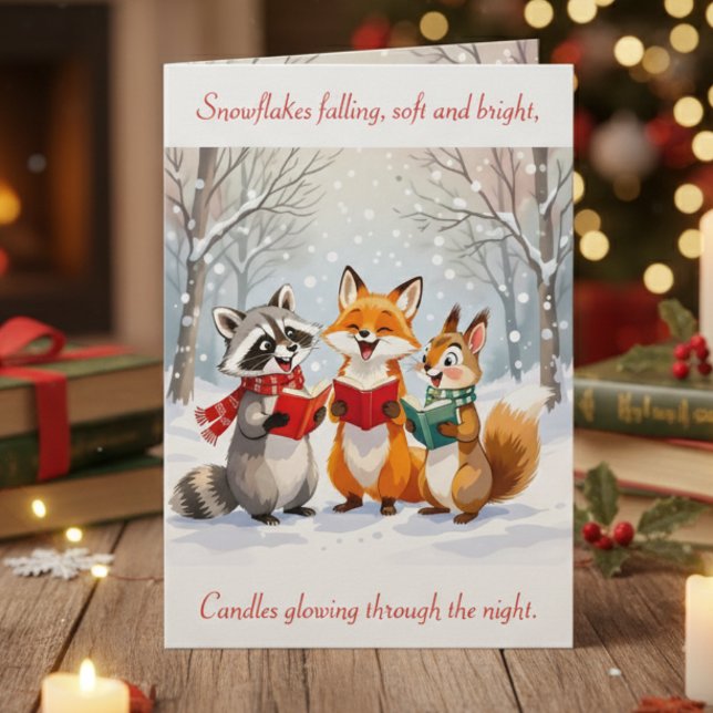Cartes Pour Fêtes Annuelles Lil Forest Animaux chantant Noël Carols (Créateur téléchargé)