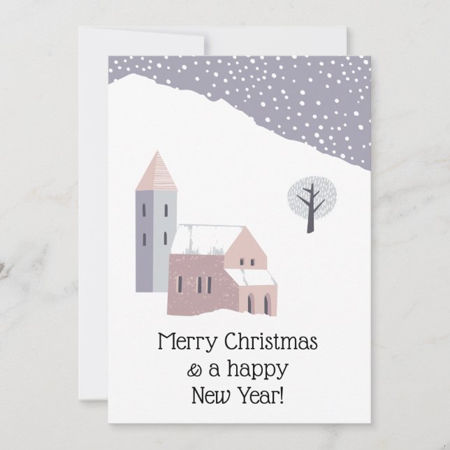 Cartes Pour Fêtes Annuelles Lilas poussiéreux d'hiver moderne de Noël (Devant)