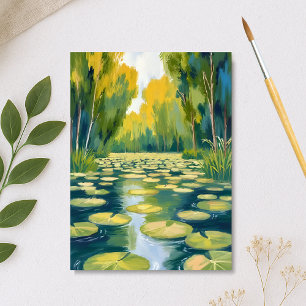 Cartes Pour Fêtes Annuelles Lily Pad Pond Nature à l'aquarelle verte