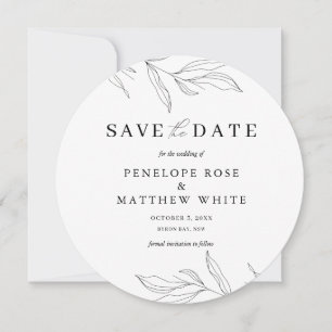 Cartes Pour Fêtes Annuelles Line Art Feuilles de feuillage Enregistrer la date