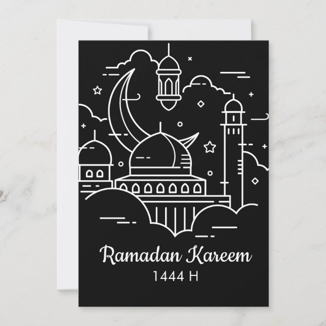 Cartes Pour Fêtes Annuelles Line Art Ramadan Kareem - EID Moubarak (Devant)