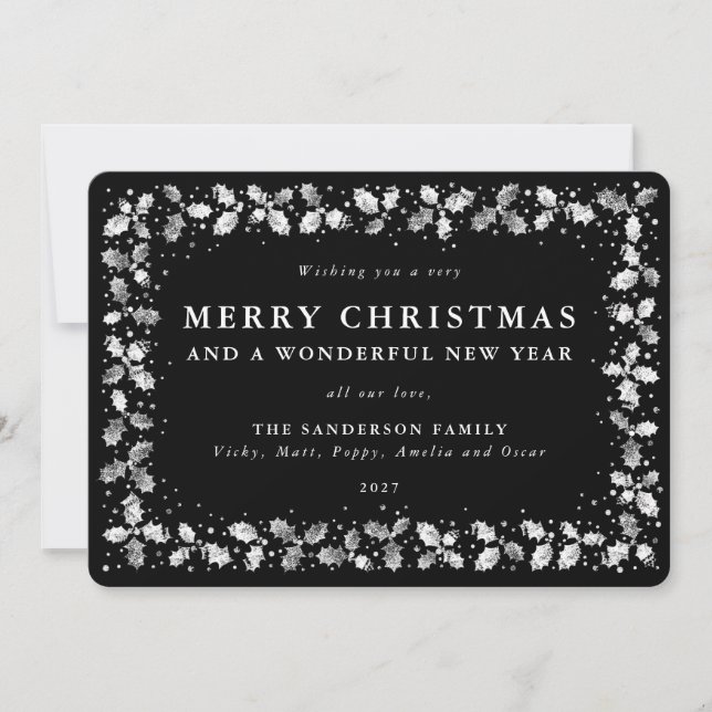 Cartes Pour Fêtes Annuelles Lino noir imprimé Holly (Devant)