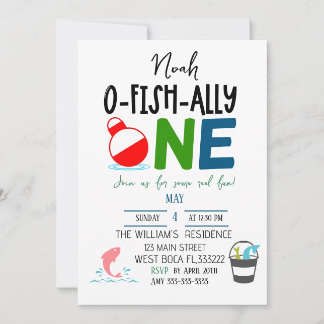 Cartes Pour Fêtes Annuelles L'invitation à l'anniversaire de la pêche Big One (Devant)
