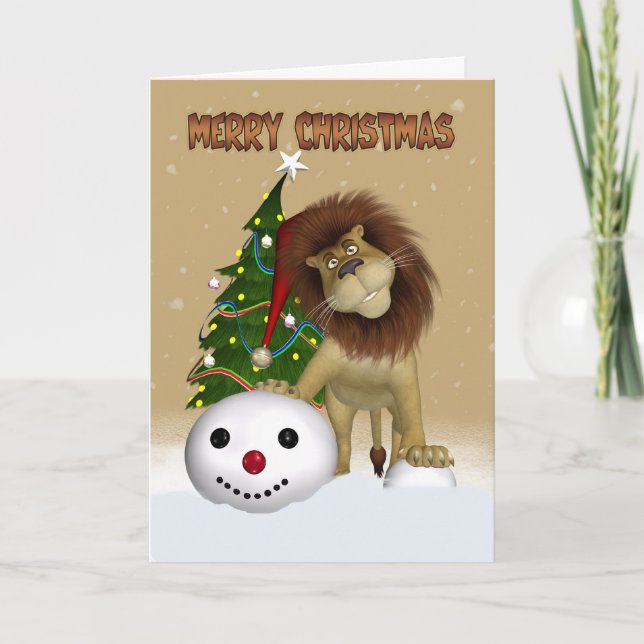 Cartes Pour Fêtes Annuelles Lion Christmas Card - Joyeux Lion de Noël (Devant)