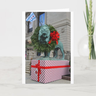 Cartes Pour Fêtes Annuelles Lion d'institut d'art de Chicago décoré pour Noël
