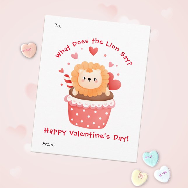 Cartes Pour Fêtes Annuelles Lion mignon à Cupcake Custom Kids Saint-Valentin (Créateur téléchargé)