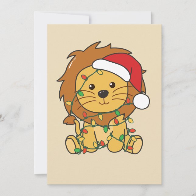 Cartes Pour Fêtes Annuelles Lion Noël Animaux d'hiver Lions de vacances (Devant)