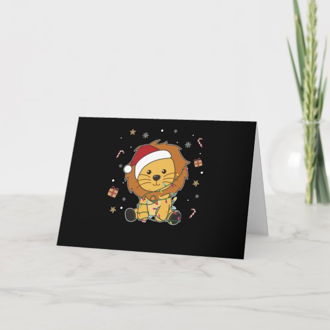 Cartes Pour Fêtes Annuelles Lion Noël Neige Animaux d'hiver Lions (Devant)