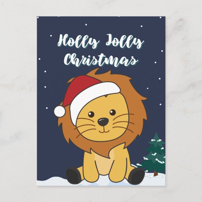 Cartes Pour Fêtes Annuelles Lion Noël Neige Animaux Hiver Lions Fête P (Devant)