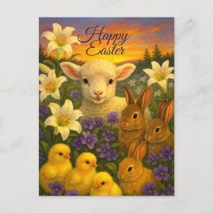 Cartes Pour Fêtes Annuelles Lis de Pâques, agneau, lapins et poussins