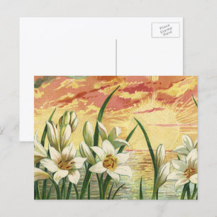 Cartes Pour Fêtes Annuelles Lis de Pâques vintage au lever du soleil et anges 