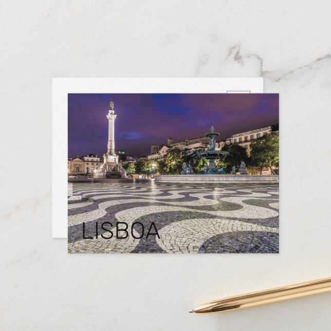 Cartes Pour Fêtes Annuelles Lisbonne Portugal Rossio Carré Vacances Souvenir (Devant/Arrière en situation)