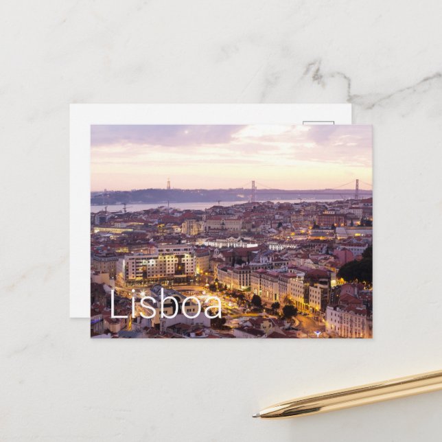 Cartes Pour Fêtes Annuelles Lisbonne Portugal Sunset Skyline Cityscape Souveni (Devant/Arrière en situation)