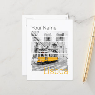 Cartes Pour Fêtes Annuelles Lisbonne Portugal Vintage Vacances Tramway Souveni