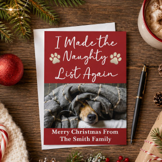 Cartes Pour Fêtes Annuelles Liste de Naughty Drôle Chien Noël Photo Personnali