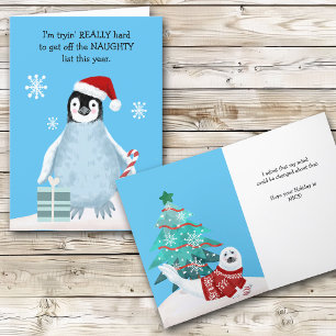 Cartes Pour Fêtes Annuelles Liste de Noël de manchot drôle et de phoque vilain